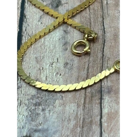 Gold Tone Herringbone Double Strand Chain Necklace Convertible 2 Chains 17" 21" - Picture 11 of 12